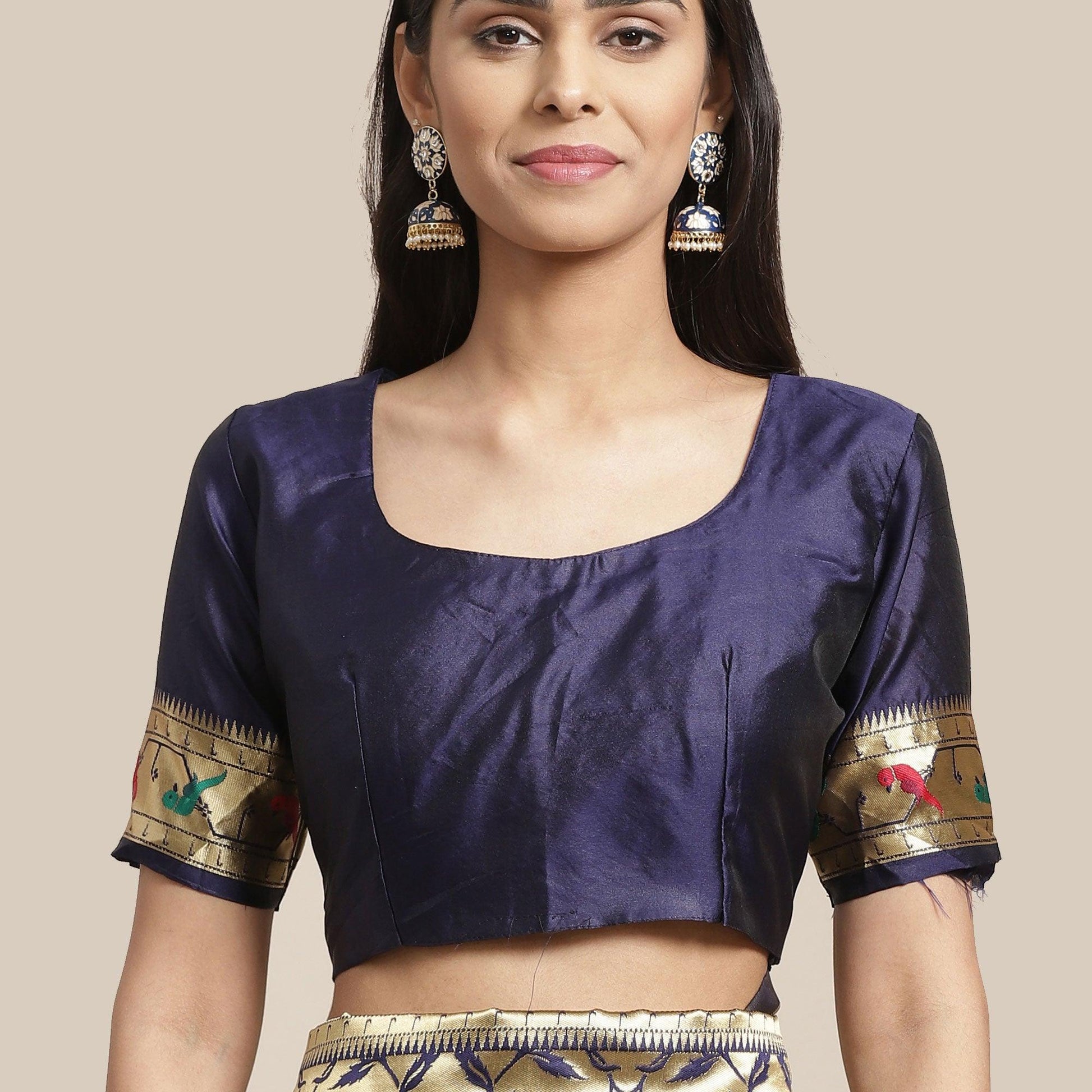 Ethnic Gold-Navy Blue Colored Festive Wear Woven Silk Blend Saree