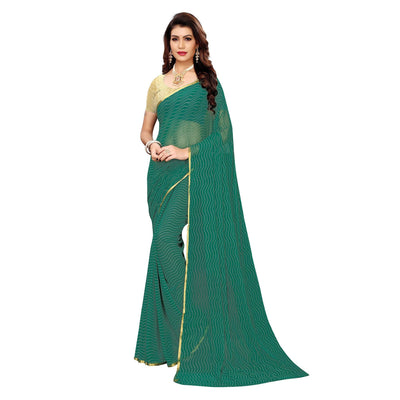 Ethnic Green Colored Casual Wear Woven Border Chiffon Saree