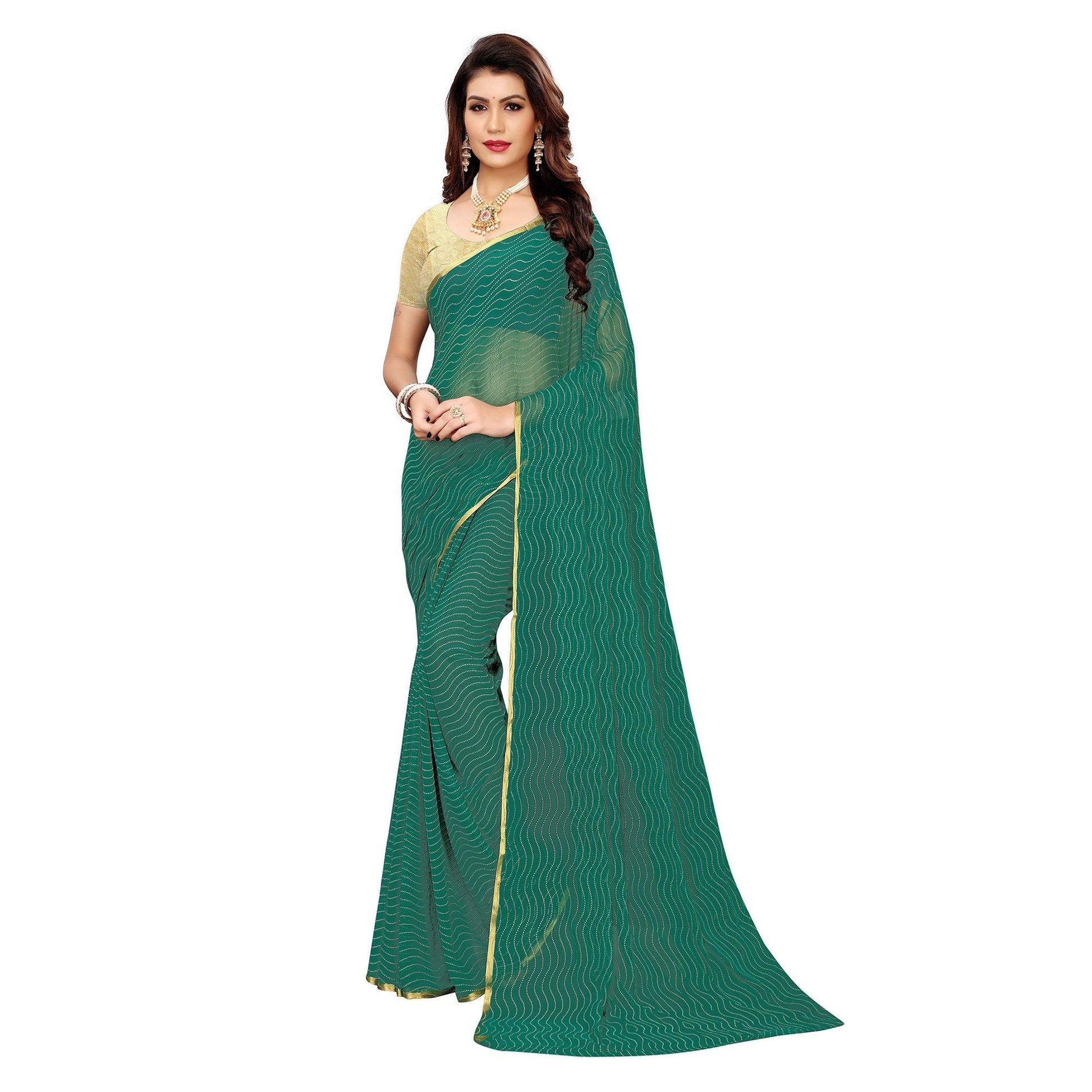 Ethnic Green Colored Casual Wear Woven Border Chiffon Saree