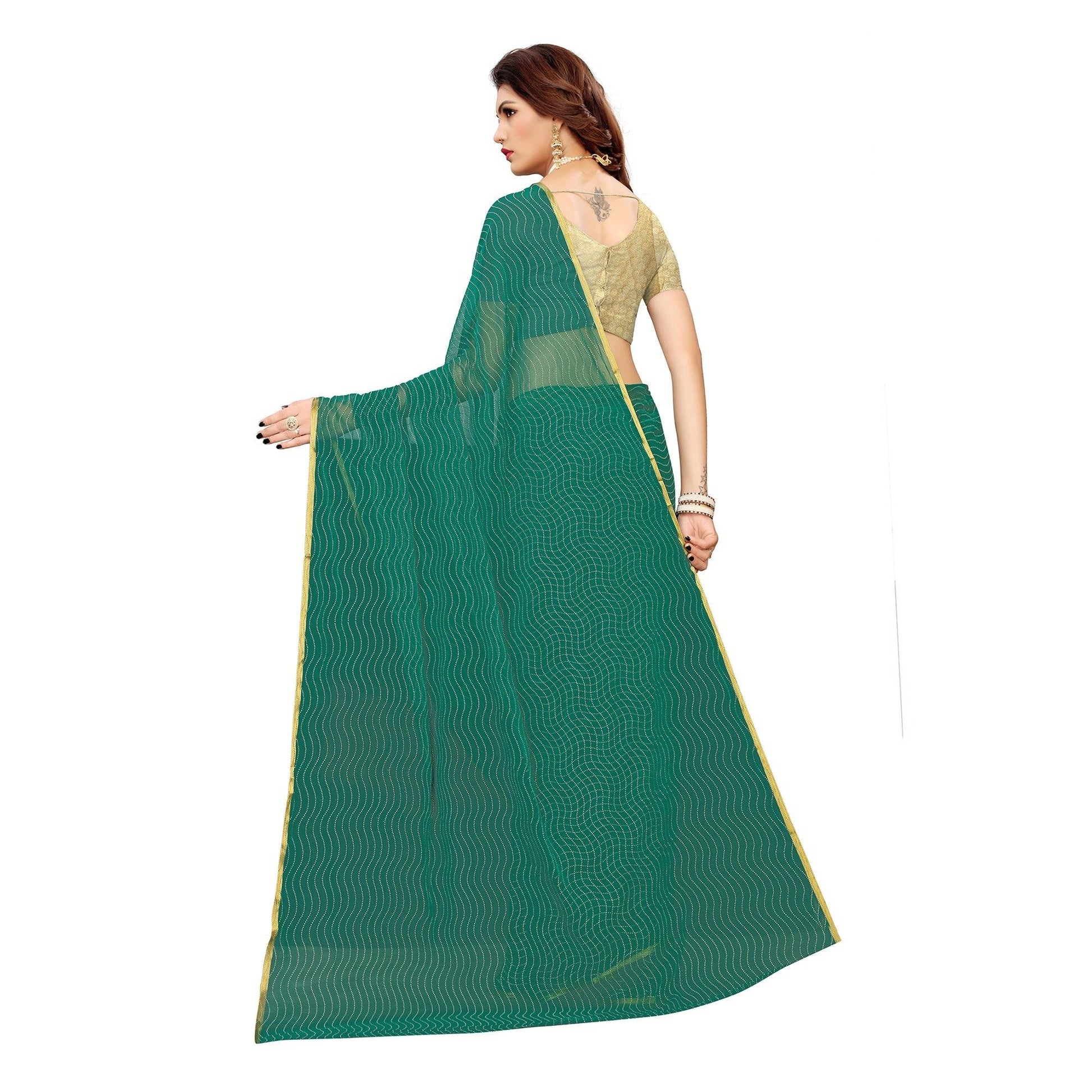Ethnic Green Colored Casual Wear Woven Border Chiffon Saree