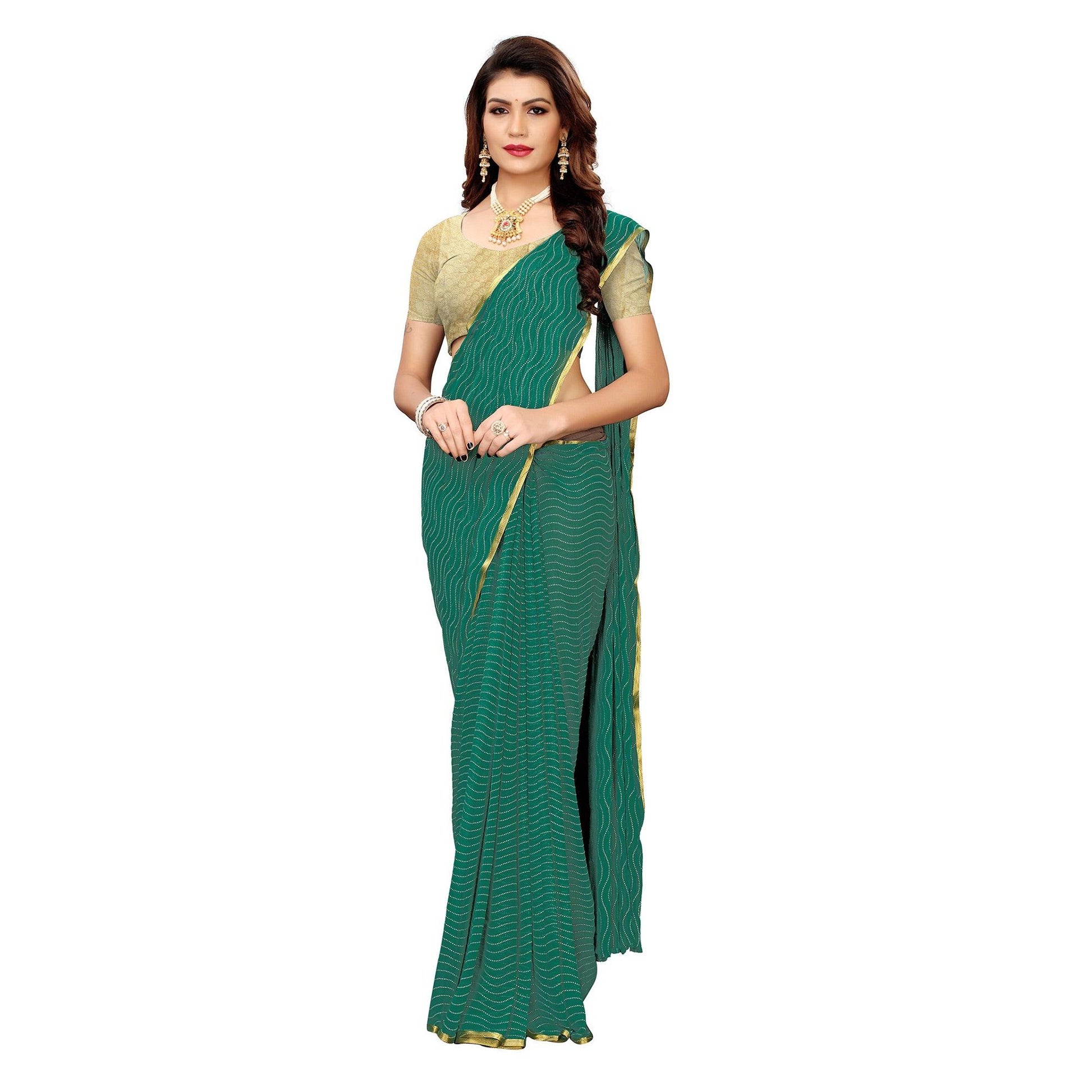 Ethnic Green Colored Casual Wear Woven Border Chiffon Saree