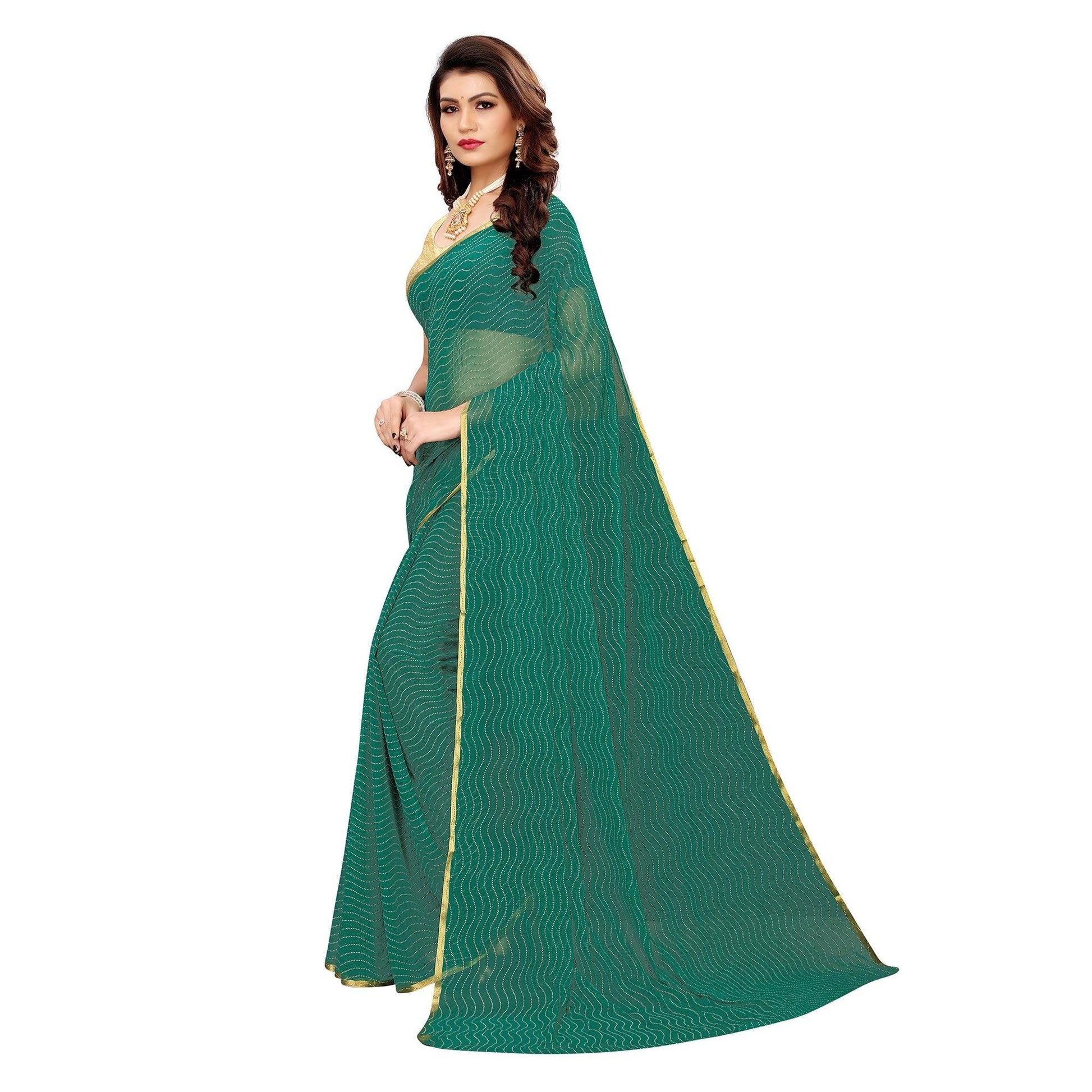 Ethnic Green Colored Casual Wear Woven Border Chiffon Saree