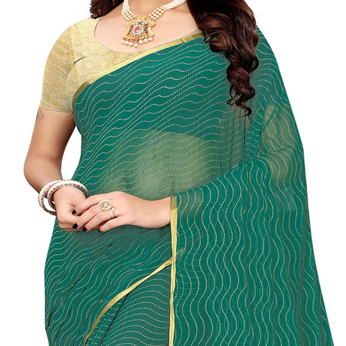 Ethnic Green Colored Casual Wear Woven Border Chiffon Saree