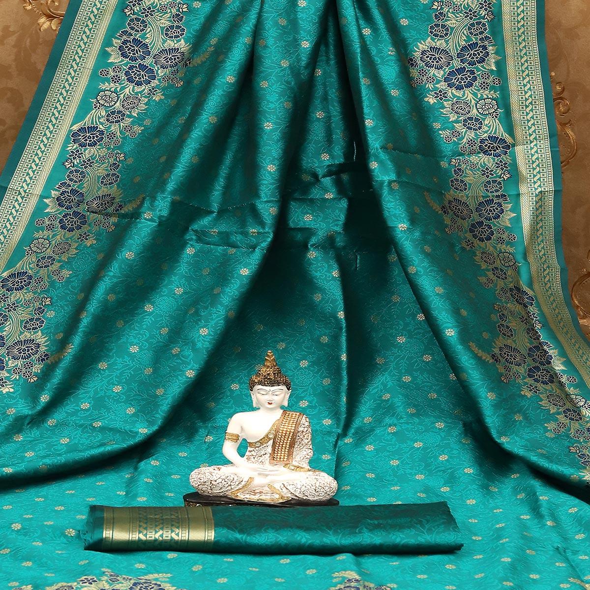 Ethnic Green Colored Festive Wear Woven Banarasi Art Silk Saree