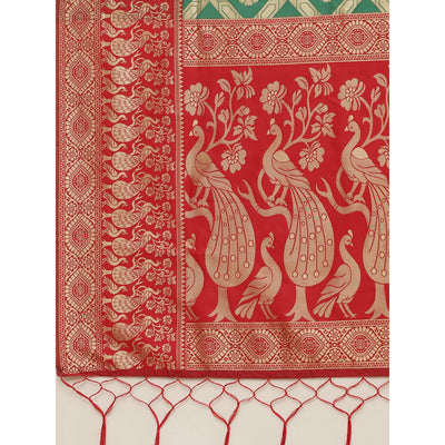 Ethnic Green Colored Festive Wear Woven Silk Belnd Saree With Tassels