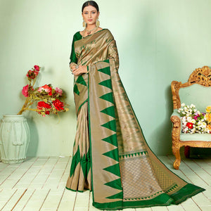 Ethnic Green Colored Festive Wear Woven Silk Saree