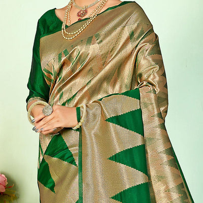 Ethnic Green Colored Festive Wear Woven Silk Saree