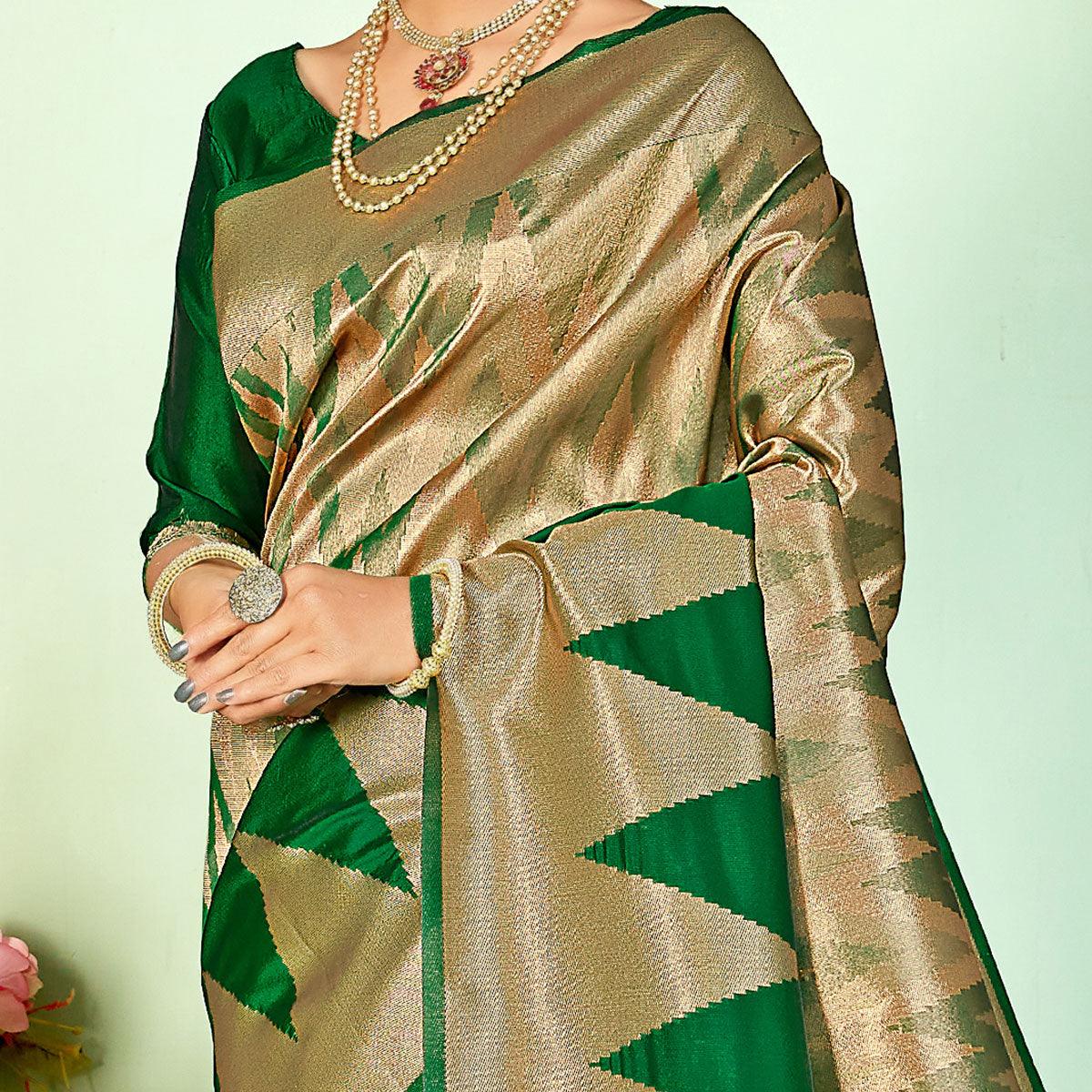 Ethnic Green Colored Festive Wear Woven Silk Saree