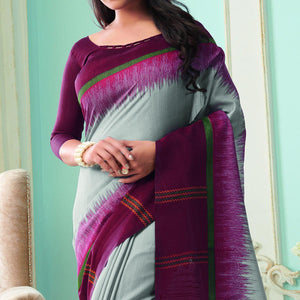 Ethnic Grey Colored Casual Wear Printed Bhagalpuri Saree