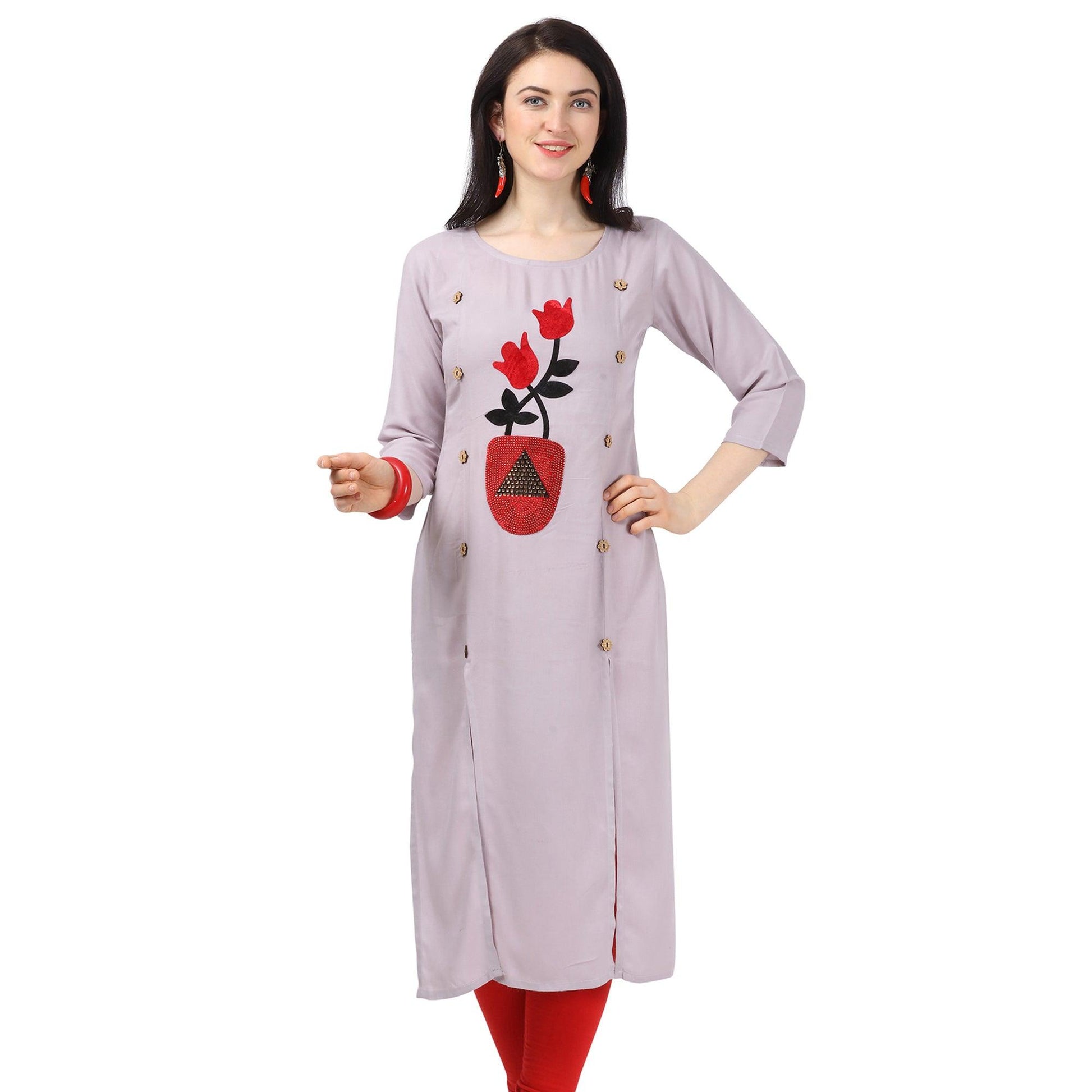 Ethnic Light Purple Colored Partywear Embellished Rayon Kurti