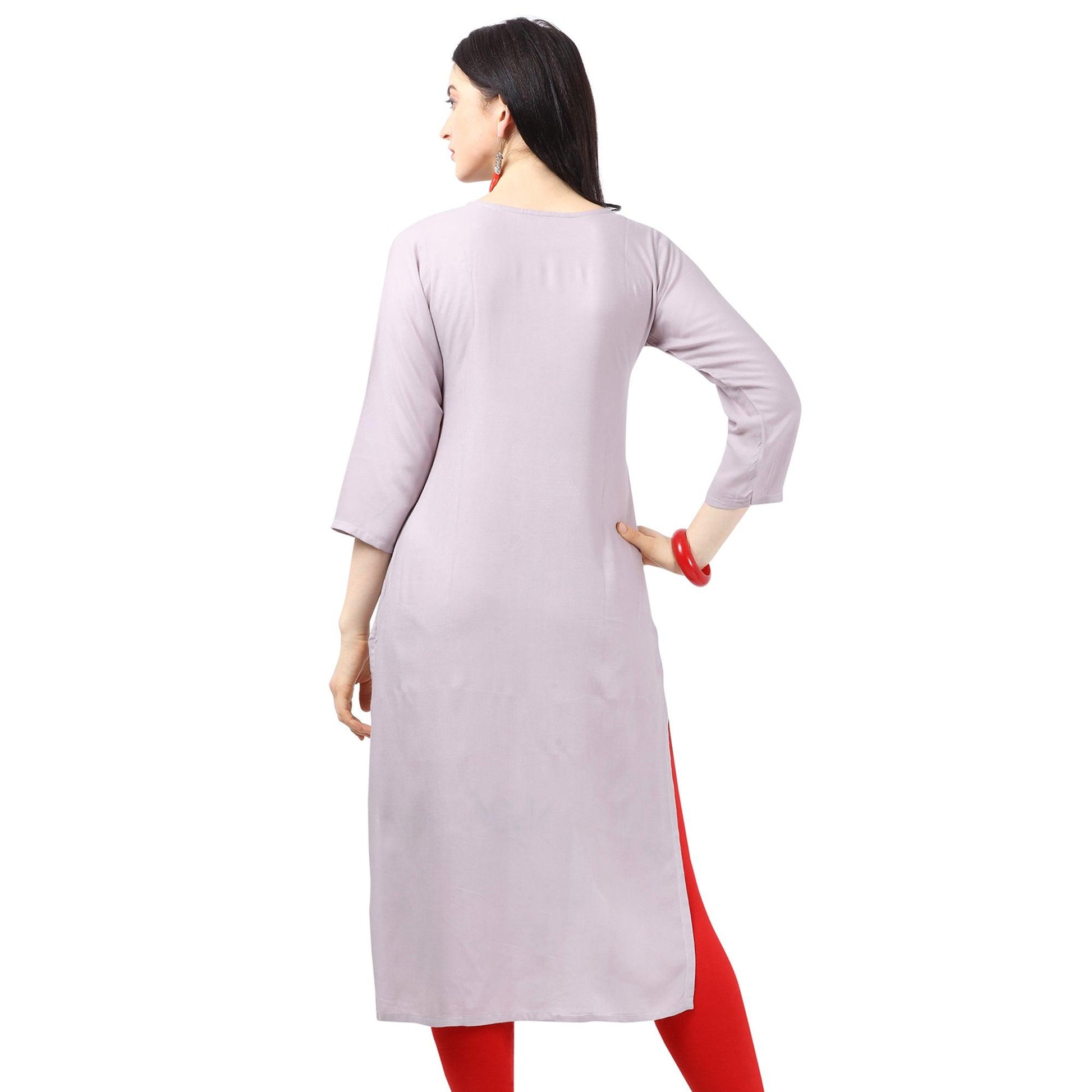 Ethnic Light Purple Colored Partywear Embellished Rayon Kurti