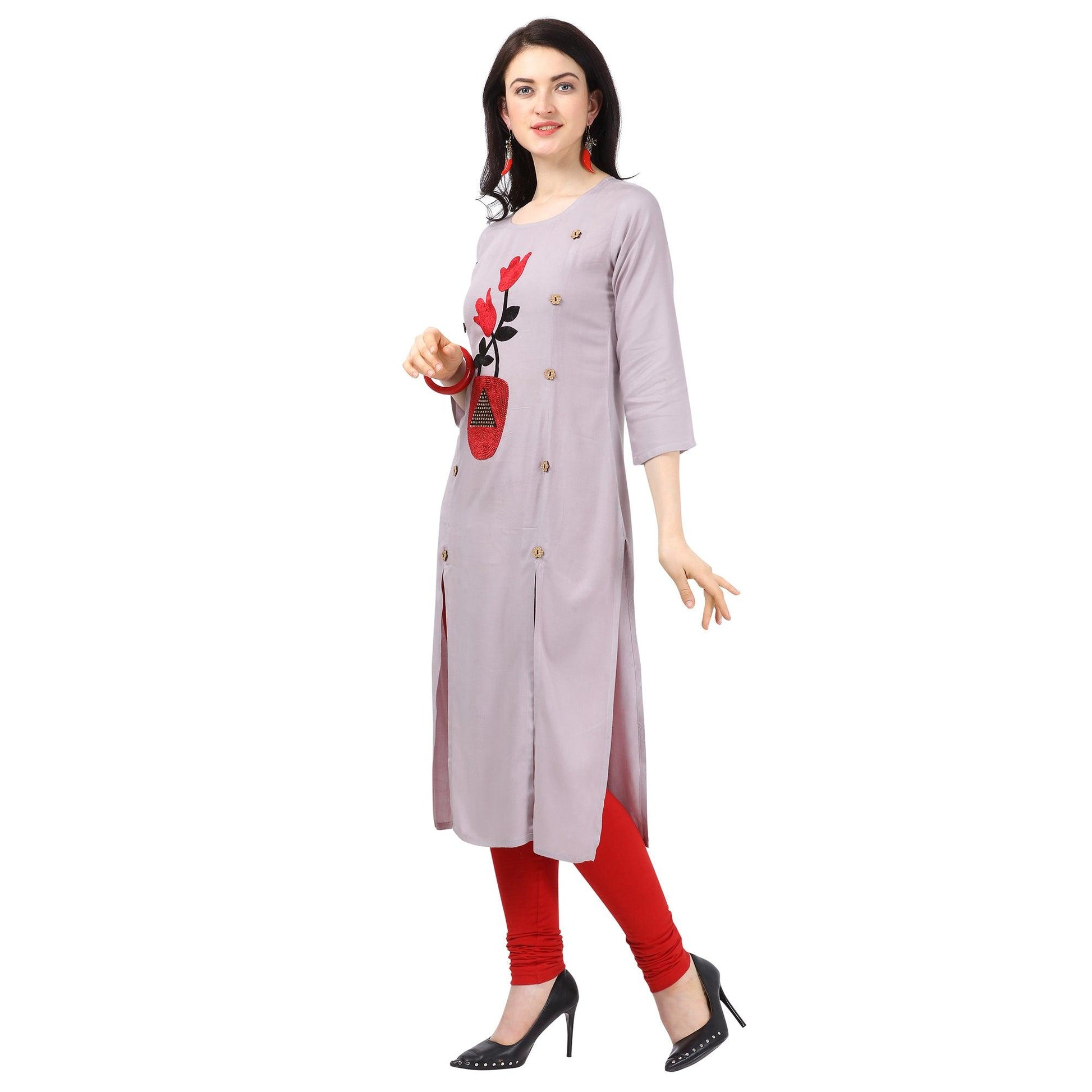 Ethnic Light Purple Colored Partywear Embellished Rayon Kurti
