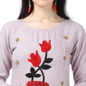 Ethnic Light Purple Colored Partywear Embellished Rayon Kurti