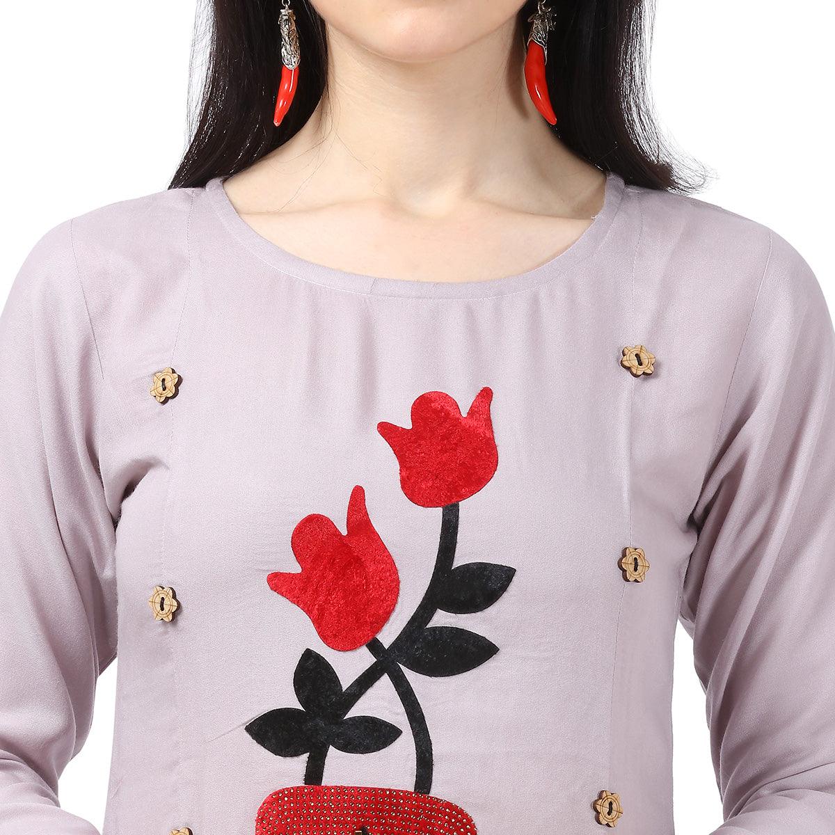 Ethnic Light Purple Colored Partywear Embellished Rayon Kurti