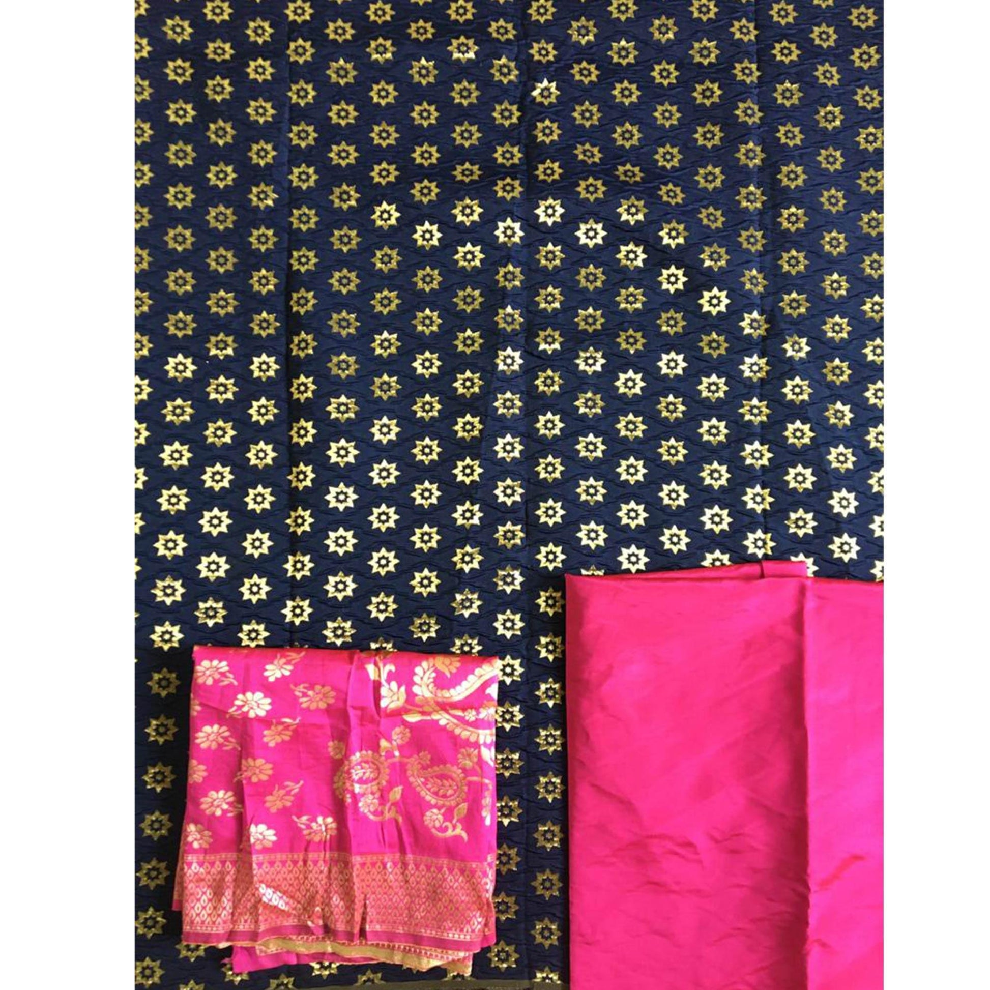 Ethnic Navy Blue Colored Casual Wear Woven Banarasi Silk Dress Material