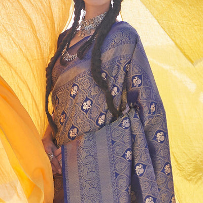 Ethnic Navy Blue Colored Festive Wear Weaving Handloom Soft Silk Saree