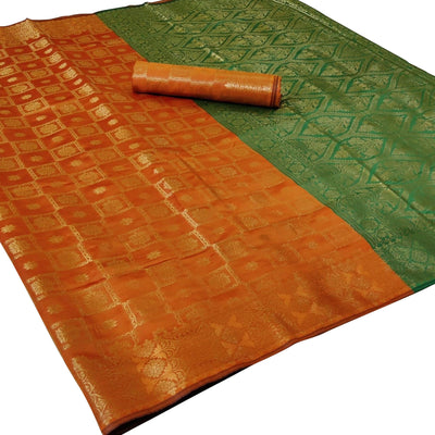 Ethnic Orange Colored Festive Wear Woven Silk Saree