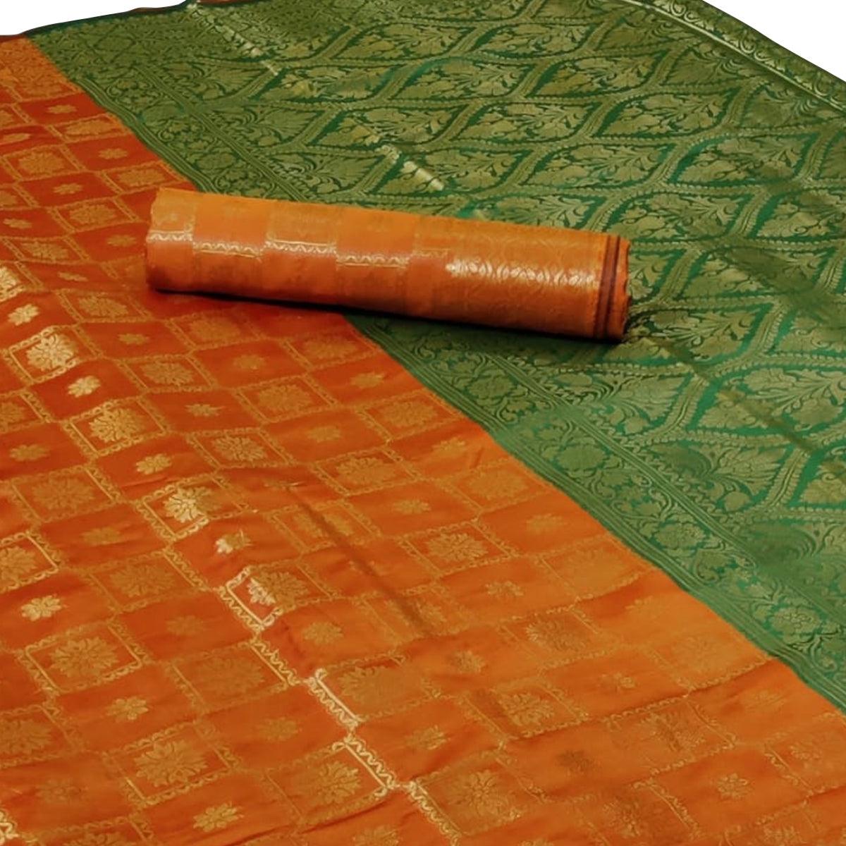 Ethnic Orange Colored Festive Wear Woven Silk Saree