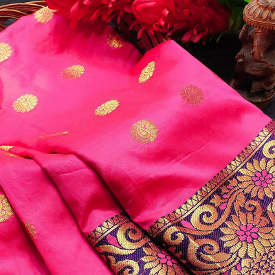 Ethnic Pink Colored Festive Wear Woven Kanjivaram Silk Saree