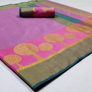 Ethnic Pink Colored Festive Wear Woven Silk Saree