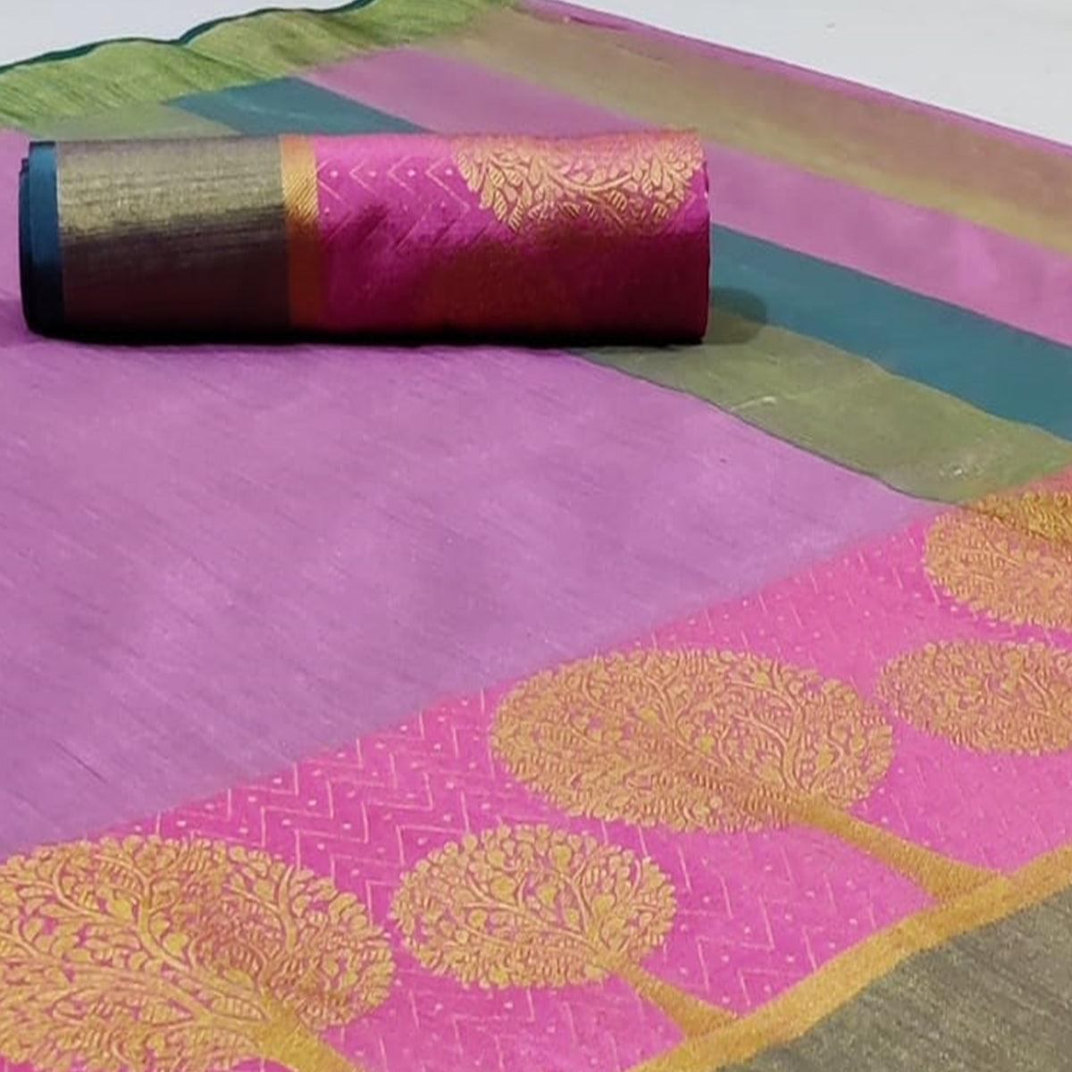 Ethnic Pink Colored Festive Wear Woven Silk Saree