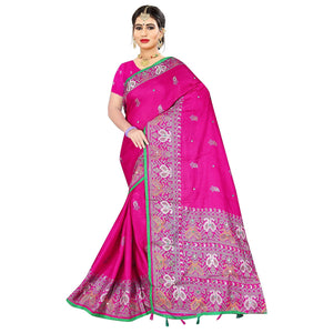 Ethnic Pink Coloured Casual Wear Printed Cotton Jute Saree