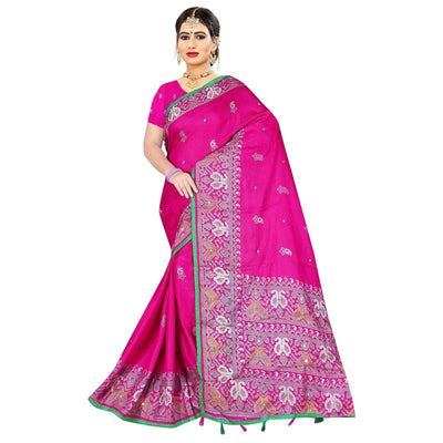 Ethnic Pink Coloured Casual Wear Printed Cotton Jute Saree