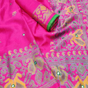 Ethnic Pink Coloured Casual Wear Printed Cotton Jute Saree
