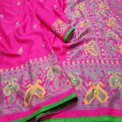 Ethnic Pink Coloured Casual Wear Printed Cotton Jute Saree
