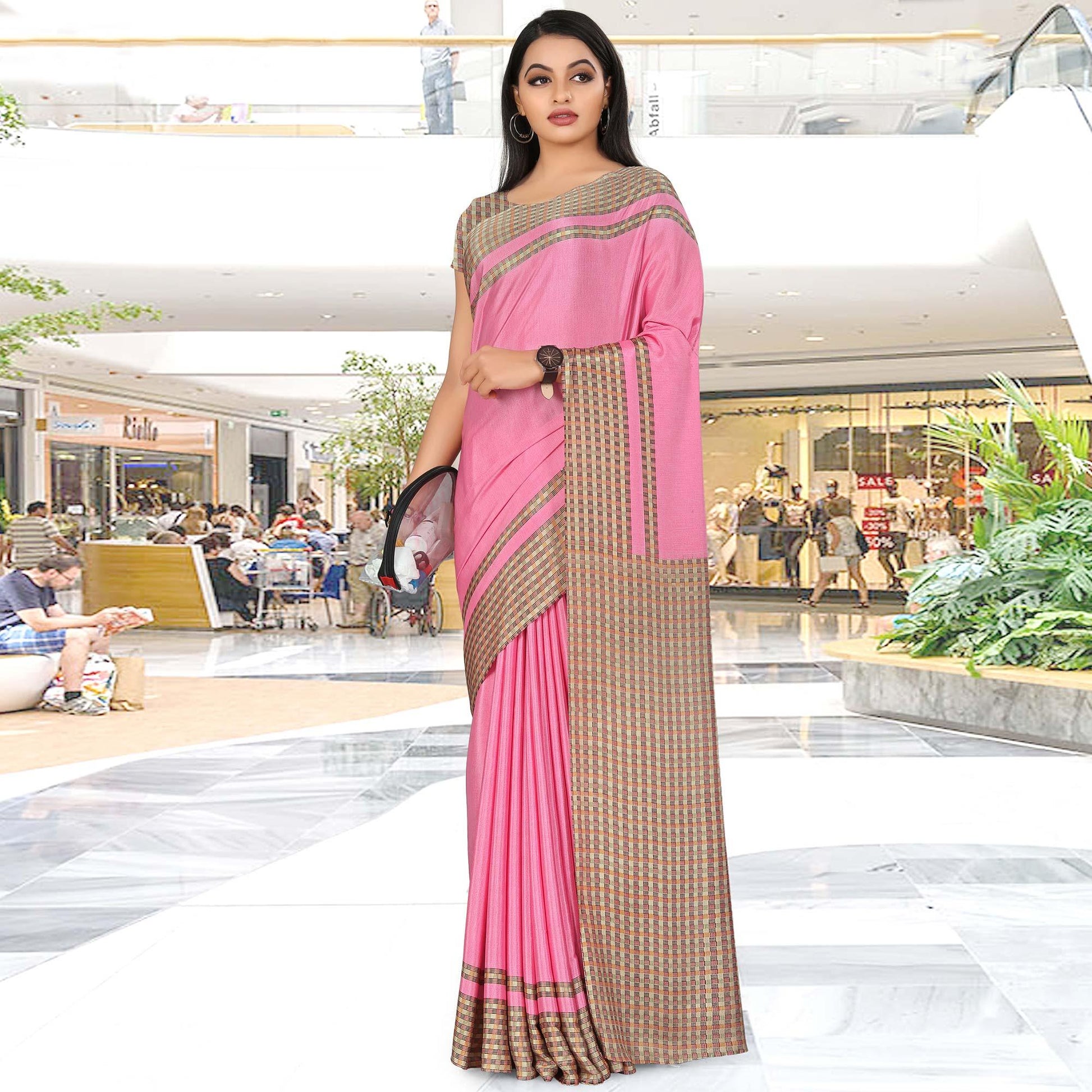 Ethnic Pink Coloured Casual Wear Printed Crepe Saree