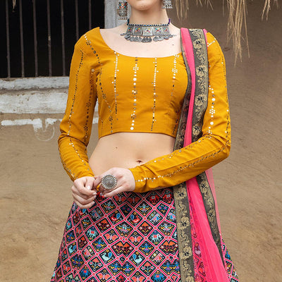 Ethnic Pink Coloured Partywear Printed Art Silk Lehenga Choli