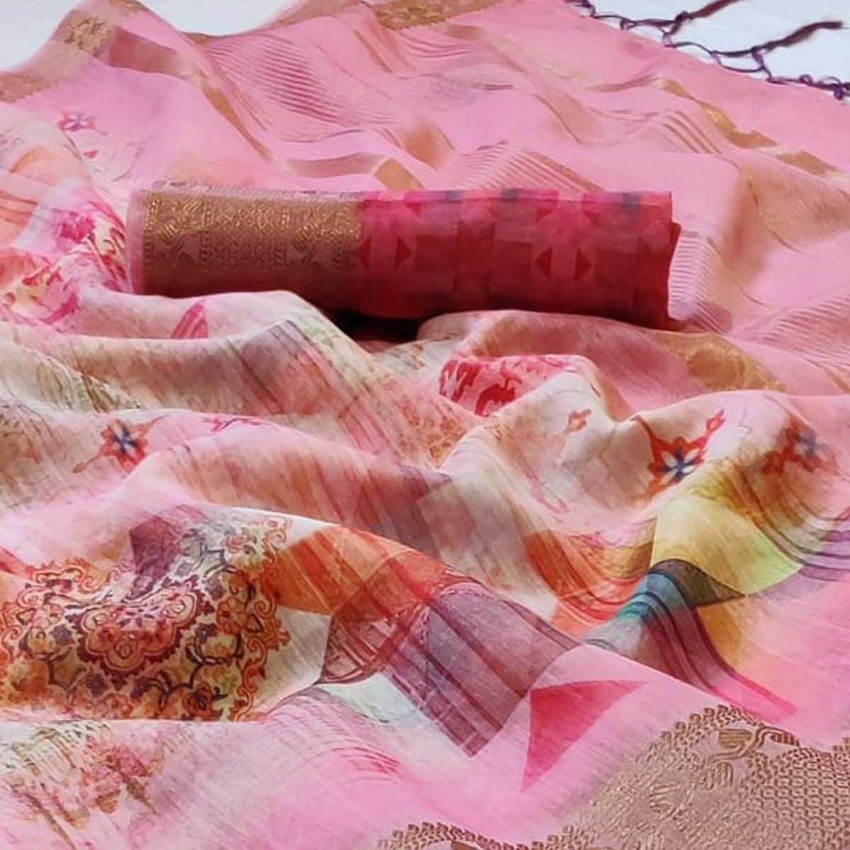 Ethnic Pink - Multi Colored Festive Wear Woven Banarasi Silk Saree