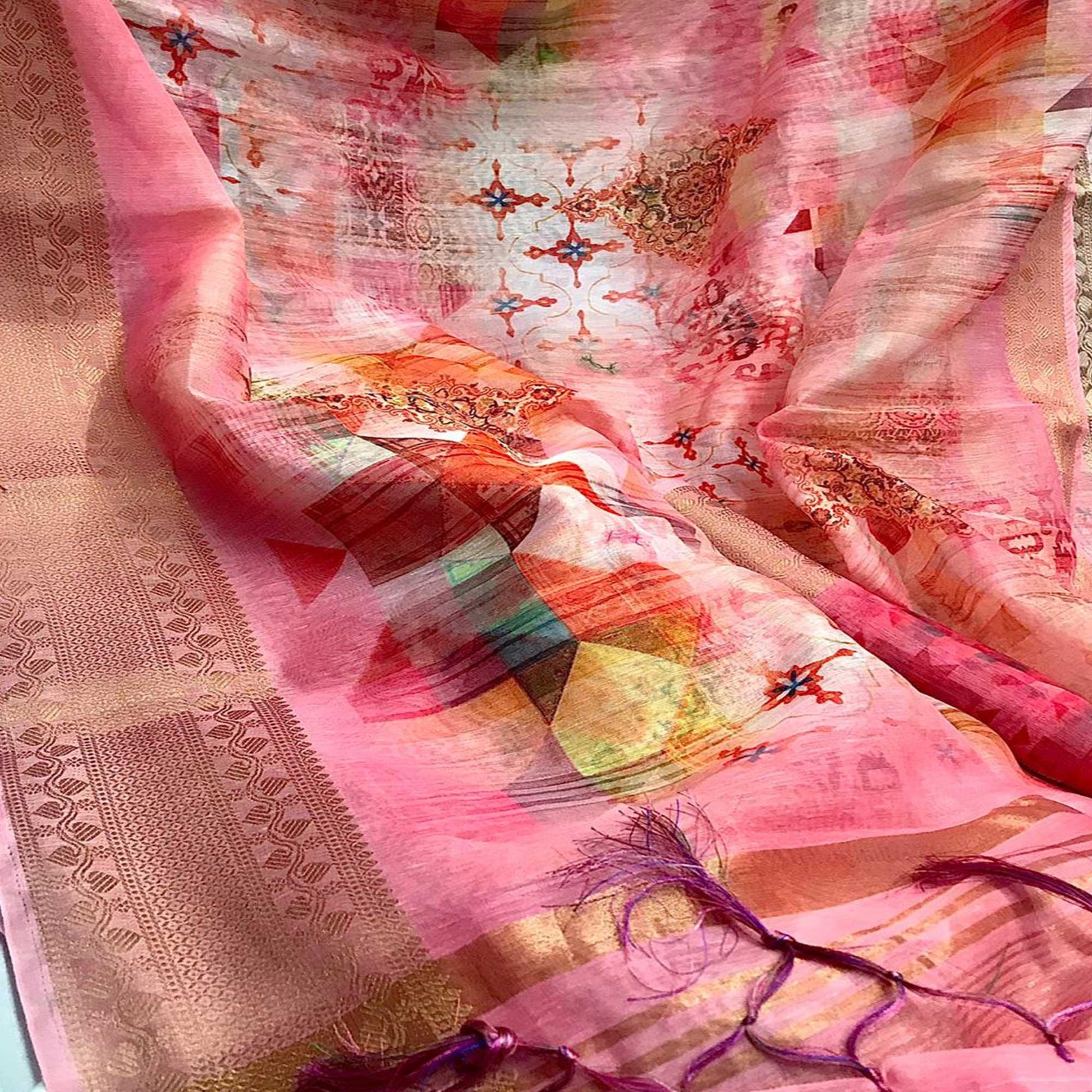 Ethnic Pink - Multi Colored Festive Wear Woven Banarasi Silk Saree