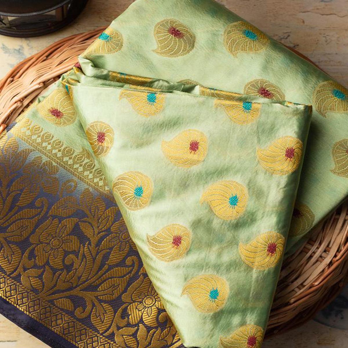 Ethnic Pista Green Colored Festive Wear Woven Art Silk Saree