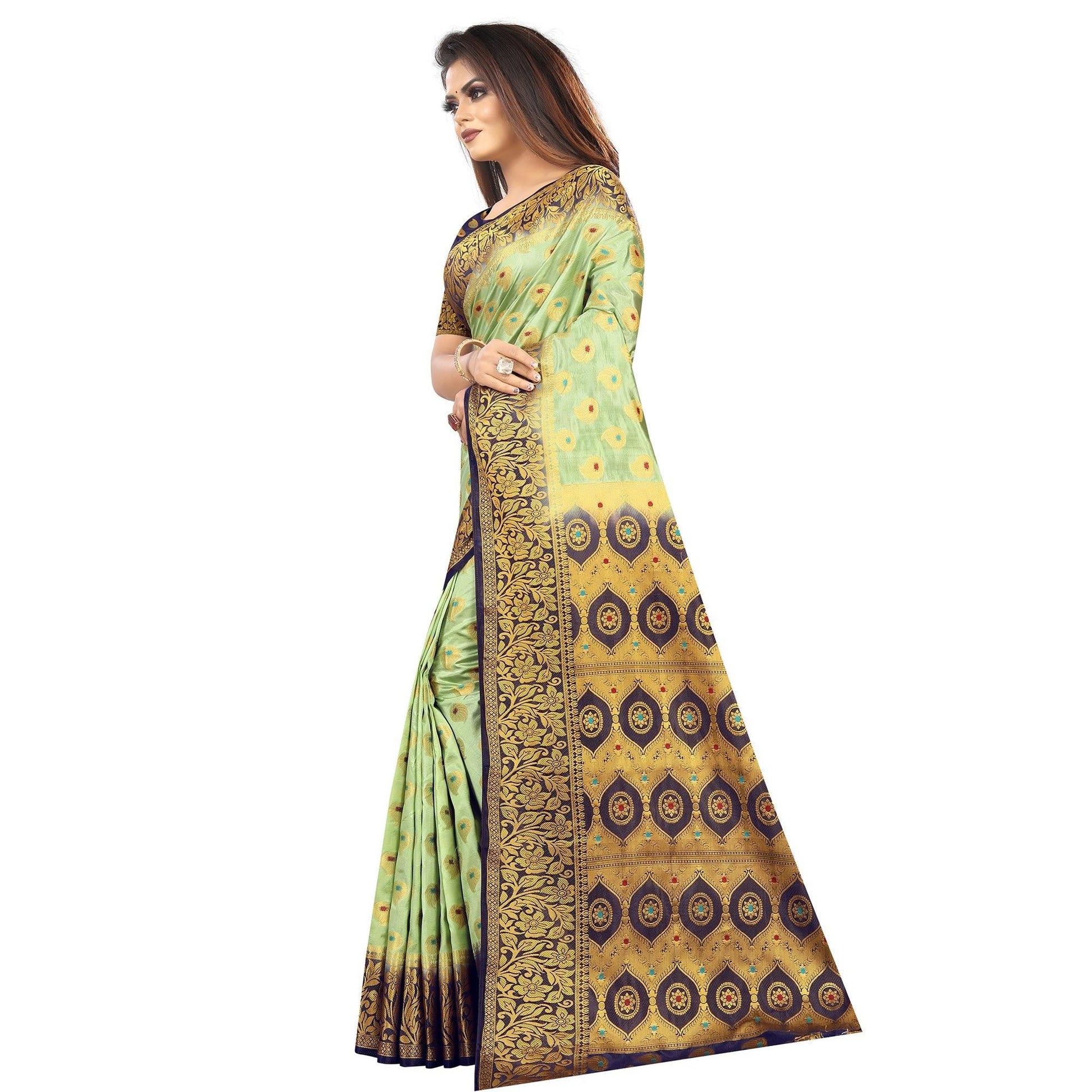 Ethnic Pista Green Colored Festive Wear Woven Art Silk Saree
