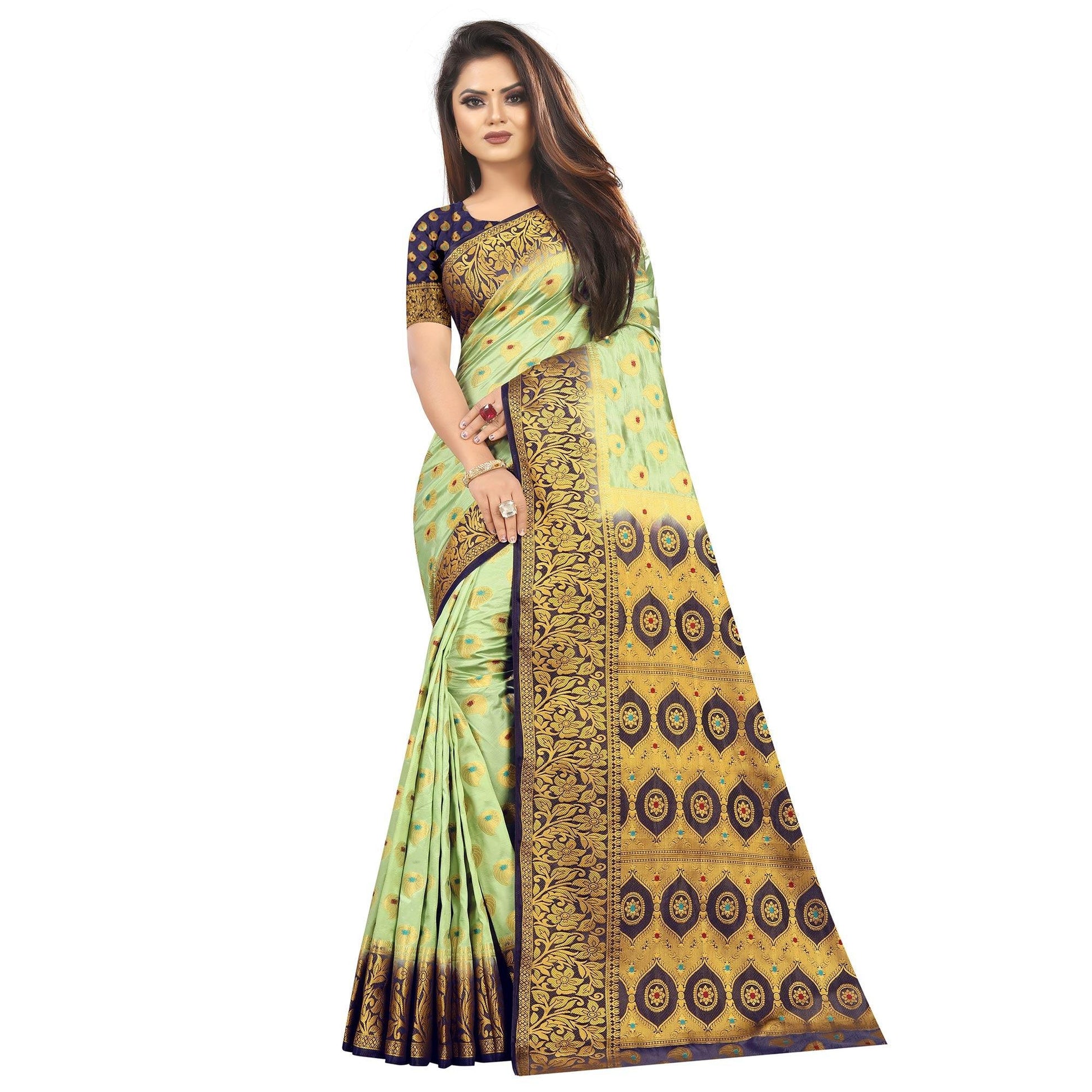 Ethnic Pista Green Colored Festive Wear Woven Art Silk Saree