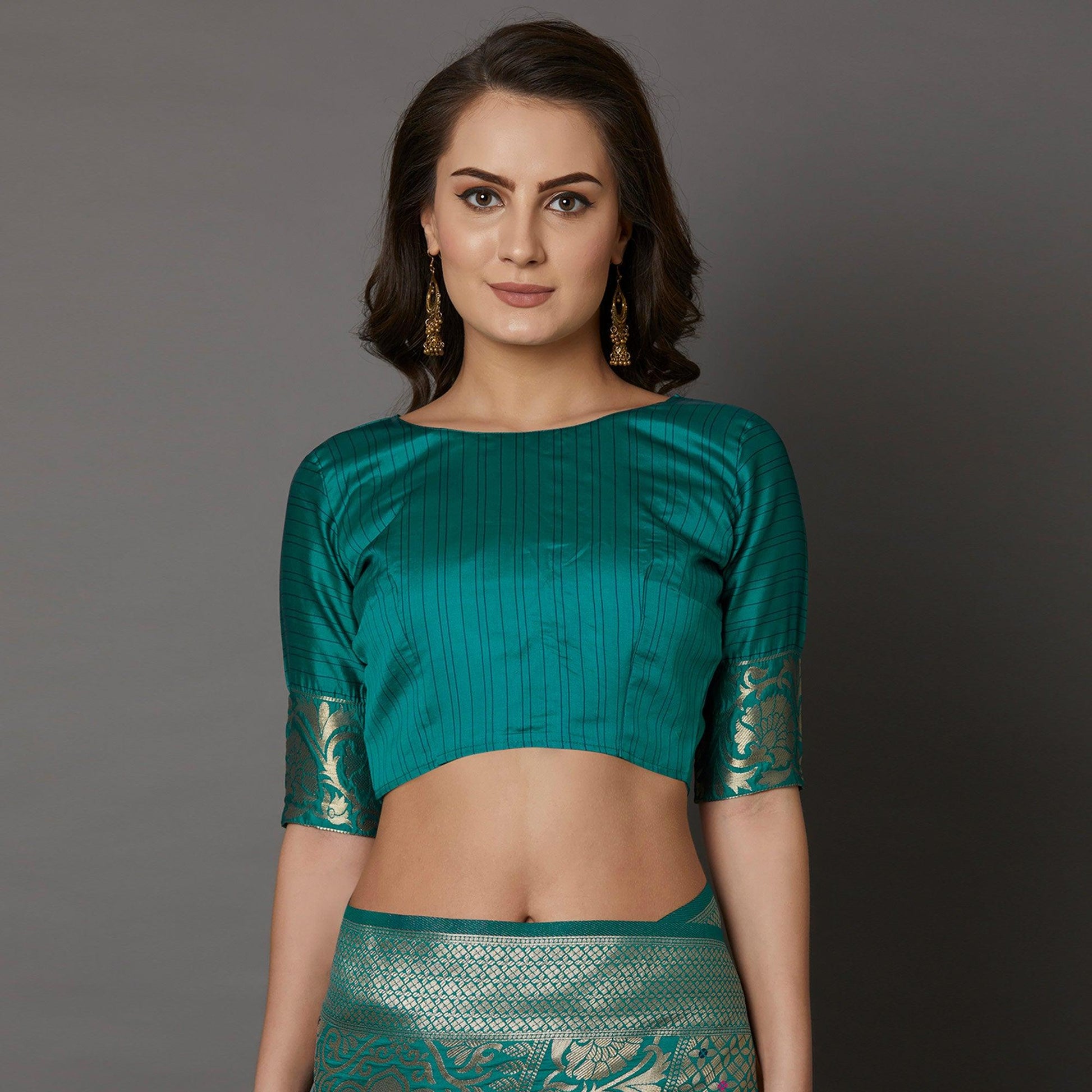 Ethnic Teal Green Colored Festive Wear Woven Silk Saree