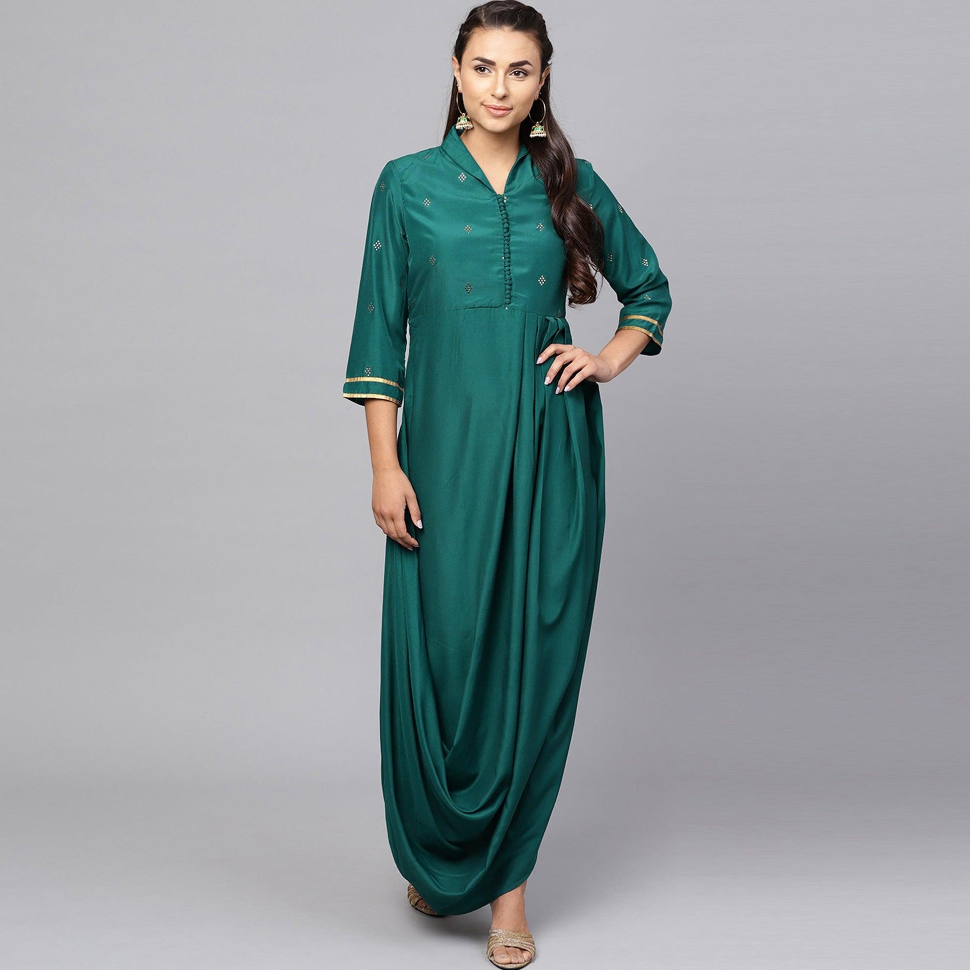 Ethnic Teal Green Colored Partywear Cotton kurti