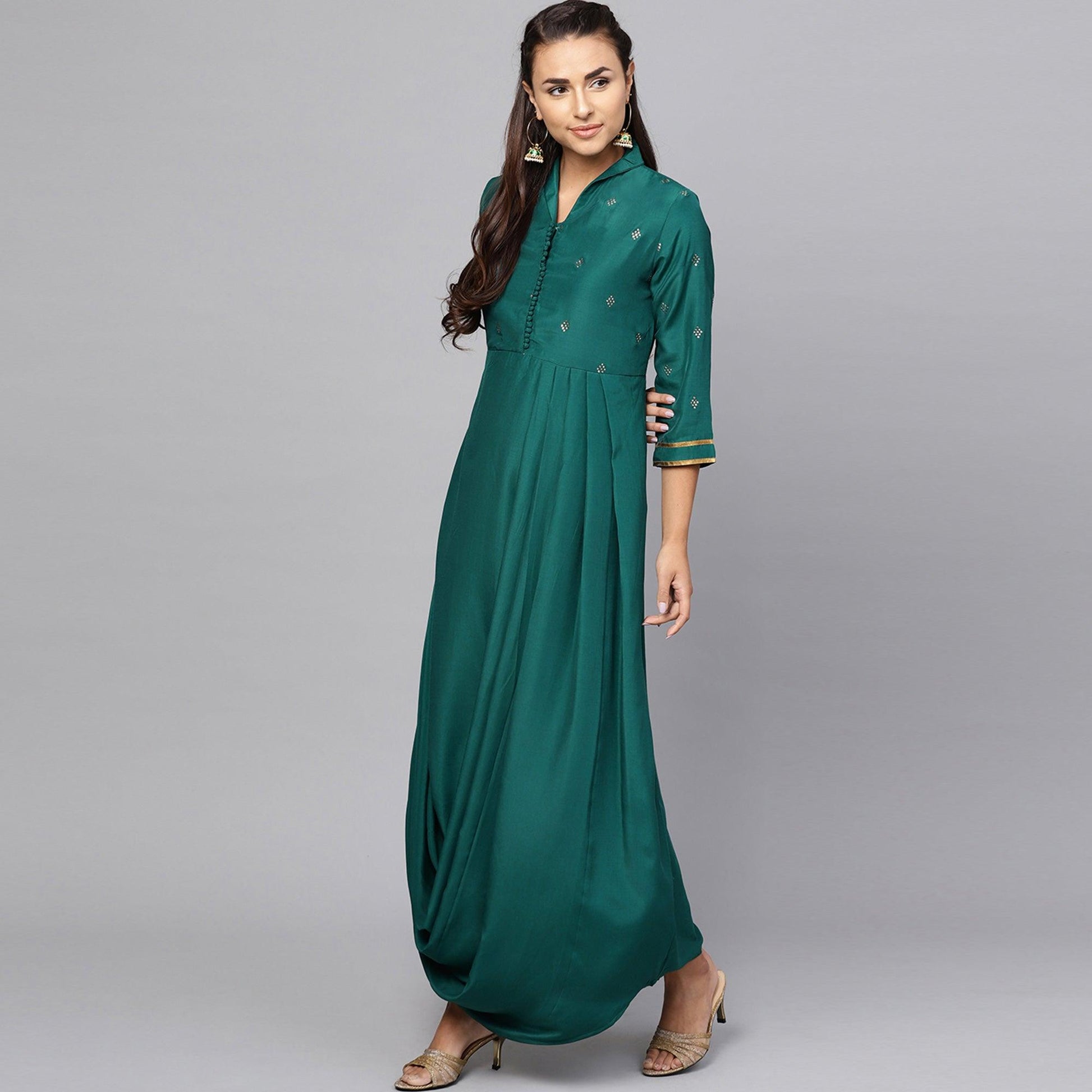 Ethnic Teal Green Colored Partywear Cotton kurti