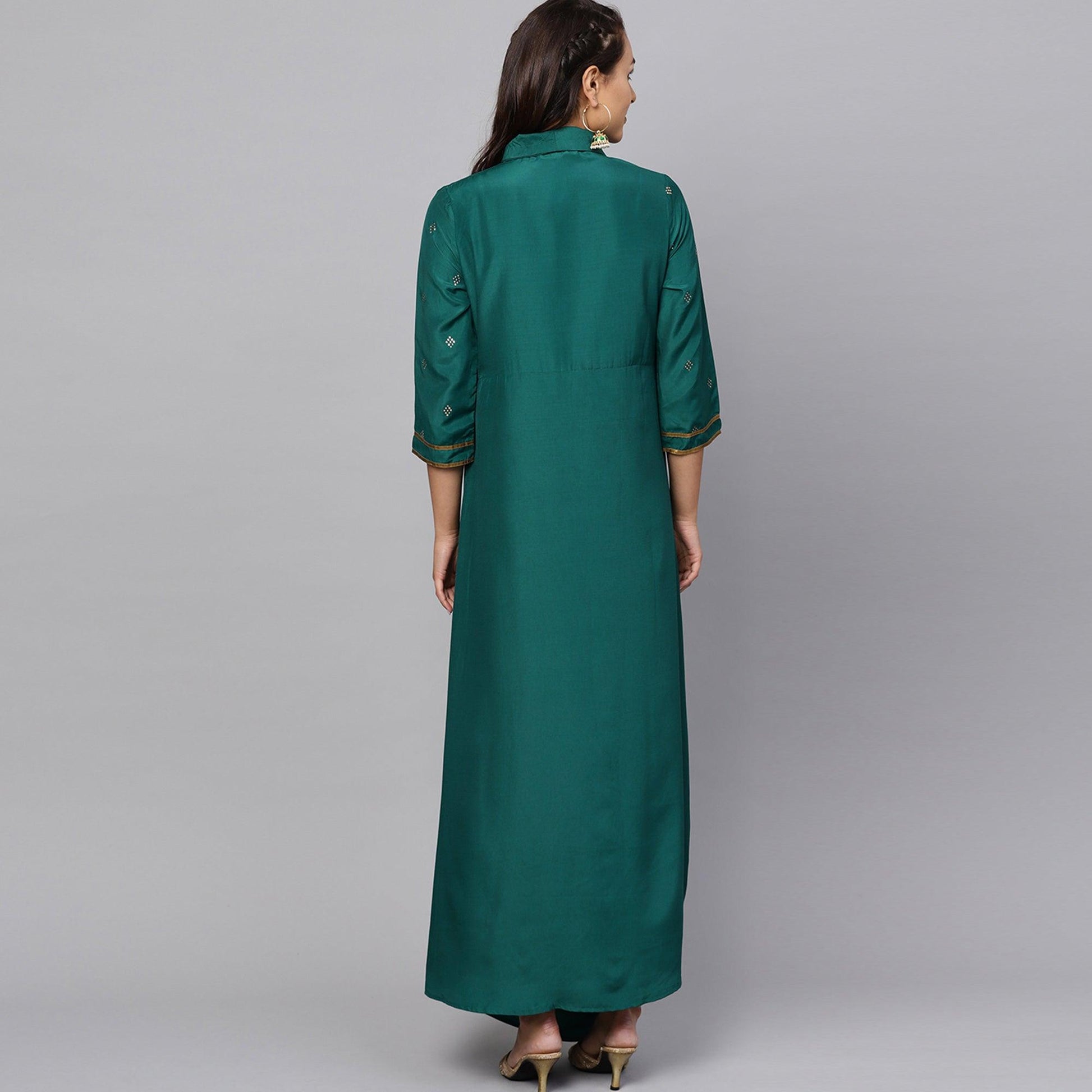 Ethnic Teal Green Colored Partywear Cotton kurti