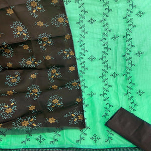 Ethnic Turquoise Green Colored Casual Wear Embroidered Kota Silk Dress Material