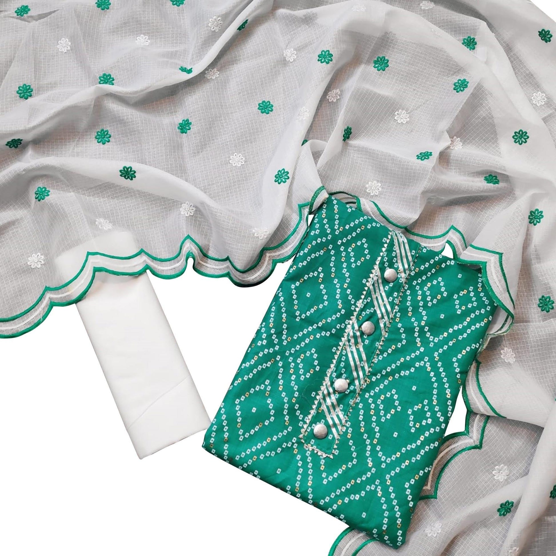 Ethnic Turquoise Green Colored Casual Wear Printed Cotton Dress Material