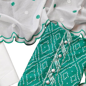 Ethnic Turquoise Green Colored Casual Wear Printed Cotton Dress Material
