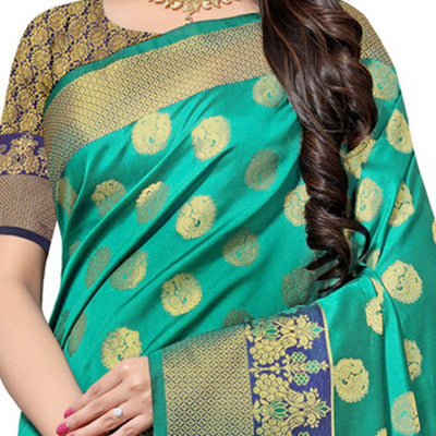 Ethnic Turquoise Green Colored Festive Wear Woven Kota Art Silk Banarasi Saree