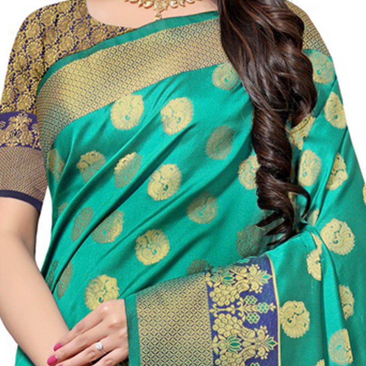 Ethnic Turquoise Green Colored Festive Wear Woven Kota Art Silk Banarasi Saree