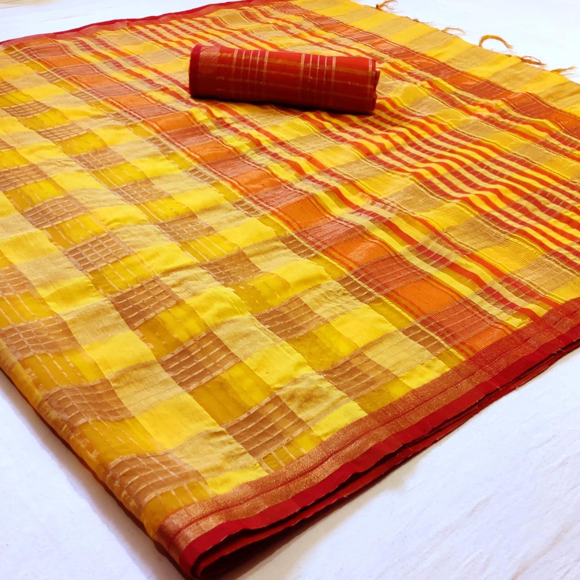 Ethnic Yellow Colored Festive Wear Woven Linen Saree