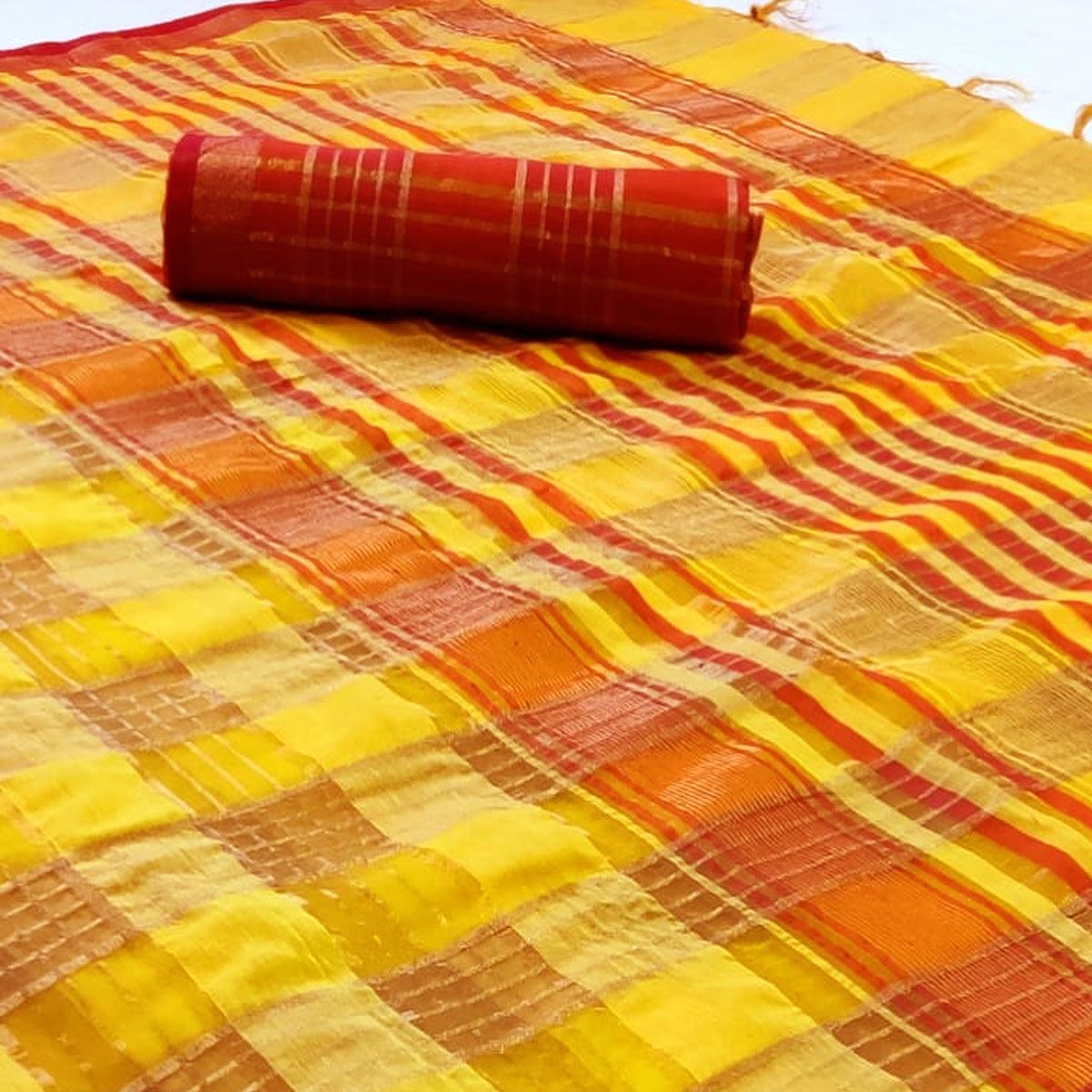 Ethnic Yellow Colored Festive Wear Woven Linen Saree