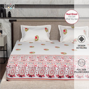 Fitted King Size Cotton Bedsheet - Ethnic Motif- Pink