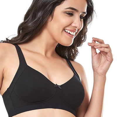 Cotton Non-Padded Non-Wired True Support Bra - Black