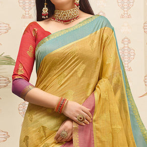 Excellent Beige Colored Festive Wear Woven Cotton Handloom Saree
